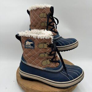 Sorel youth duck winter snow boots youth size 1 tan and blue